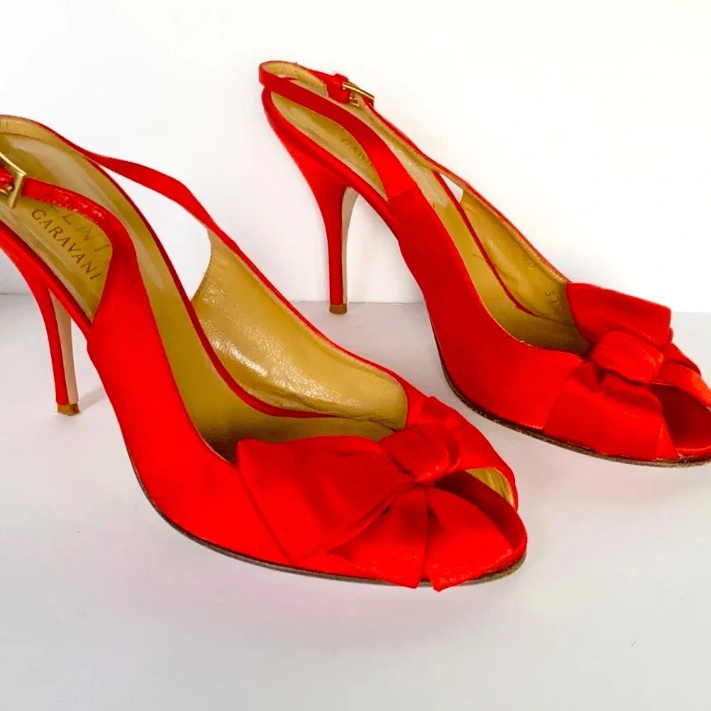 Valentino red satin slingback heels 37.5